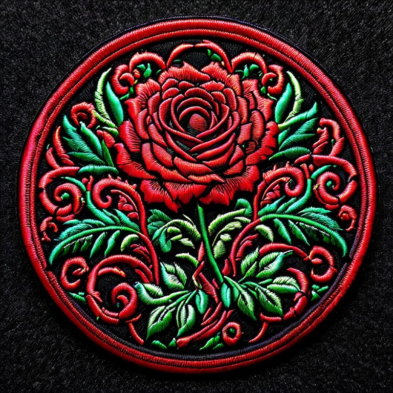 Ral-embroideredpatch, A Classic Red Rose With Green Leaves,...