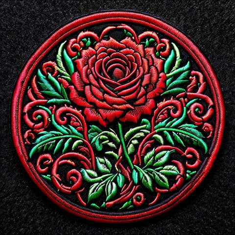 Ral-embroideredpatch, A Classic Red Rose With Green Leaves,... — SDXL AI Prompt: ral-embroideredpatch, a classic red rose with green leaves, traditional tattoo s...