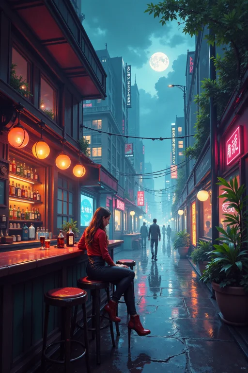 A Cyberpunk Bar In A Futuristic City Beautiful Landscape, Ra...