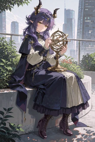 A Fantasy Dragon-horned Astrologer Girl With Fair Skin, Gold... — Stable Diffusion AI Prompt: A fantasy dragon-horned astrologer girl with fair skin, golden eyes, refined Jap...