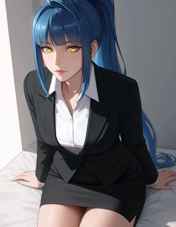 Kronani, Nonakakurumi, Yellow Eyes, Long Blue Ponytail Hair,...
