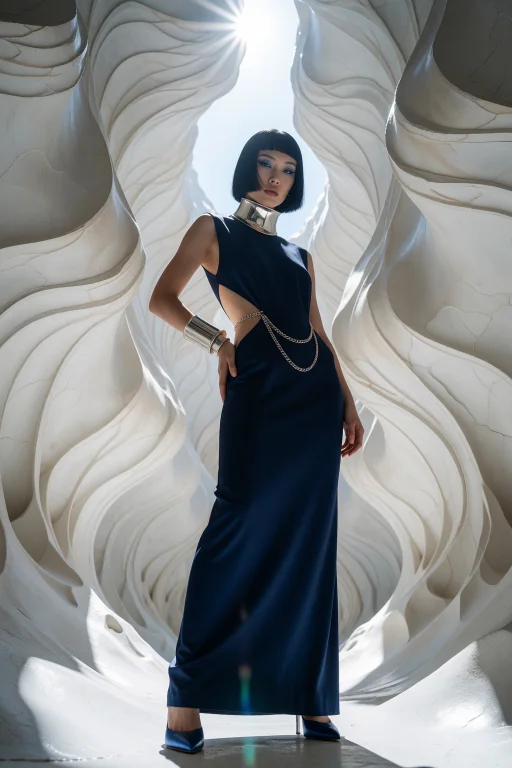 High-fashion Sci-fi Editorial Portrait, Dramatic Low-angle S...