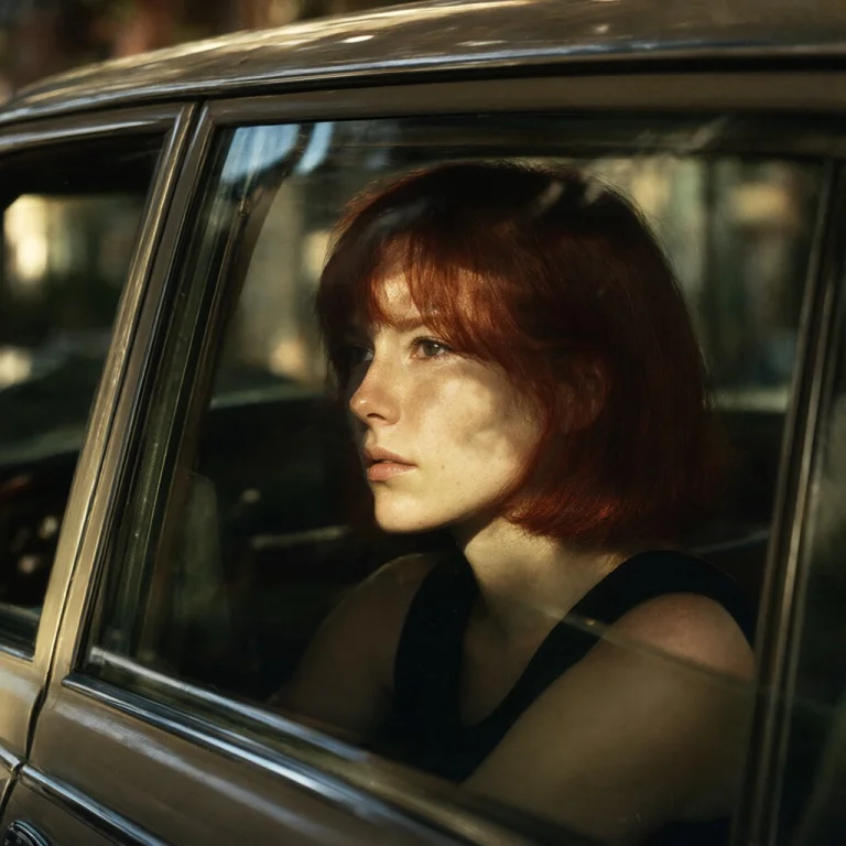 A Cinematic Retro Analog Portrait, Wide Side View Shot Of A...