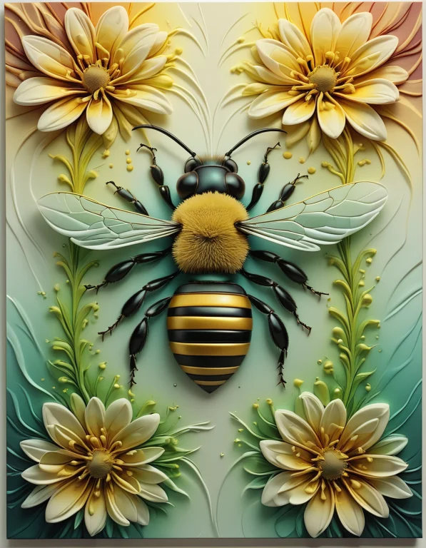 Nature Print Of A Bee, Abstract, Satin, Gradients