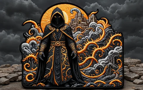 Ral-embroideredpatch, Patch Shaped Like A Hooded Figure, Sti... — Stable Diffusion AI Prompt: ral-embroideredpatch, patch shaped like a hooded figure, stitched border, with g...