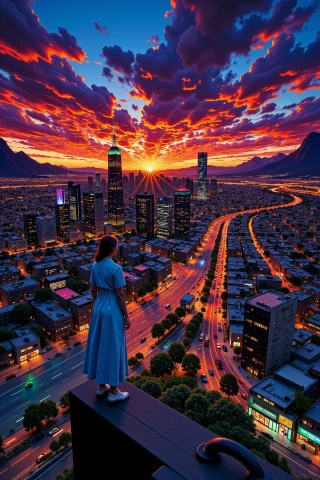 1980s 80s City Beautiful Landscape, Dusk, Woman, Very Intric... — Stable Diffusion AI Prompt: 1980s 80's city beautiful landscape, dusk, woman, very intricate, very detailed,...