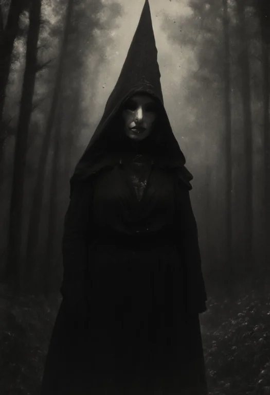 Occult, Old Photo, Dark Creepy, Hooded Cultist, Forest, Blac...