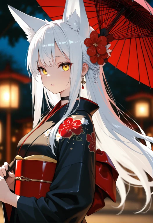 1girl, Japanese Clothes, Solo, Umbrella, Kimono, Long Hair,...
