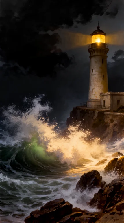 R1280f2aivazovsky, A Tall Stone Lighthouse Standing On A Roc...