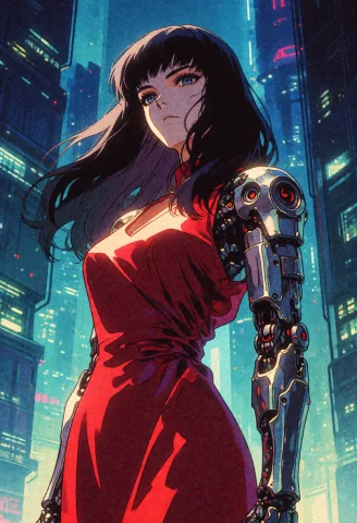 Retro Sci-Fi Woman Prompt — Stable Diffusion AI Prompt: retro_scifi_90s, retro_artstyle, retro, cyberpunk, A confident woman stands unde...