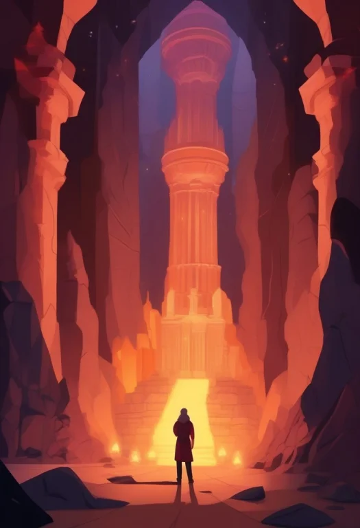An Underground Kingdom Lit By Veins Of Crystal, Flat Color I...