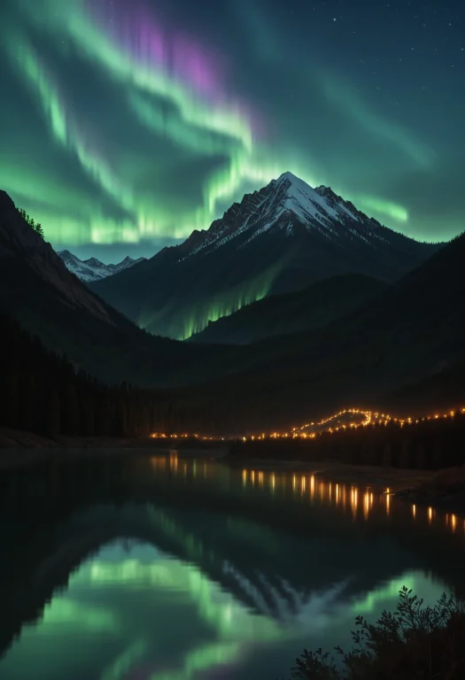 Calm Mountain Lake Surrounded By Tall Peaks. Bright Green An...