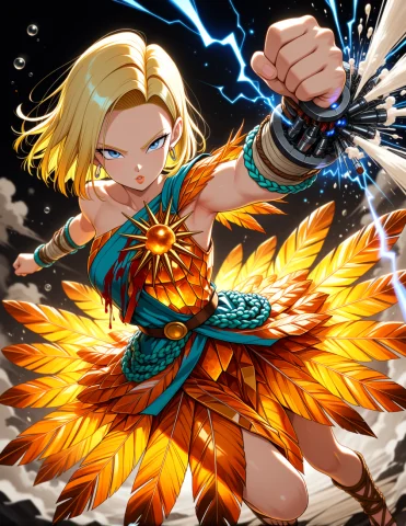 Android 18 Dragon Ball, Soft Purple Lower Lip, Upper Lip Is... — Stable Diffusion AI Prompt: Android 18 \(dragon ball\), soft purple lower lip, upper lip is orange, cowboy-s...
