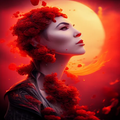 Gigafractal Artstyle1.0, Roses With Burning Petals On Sunset...