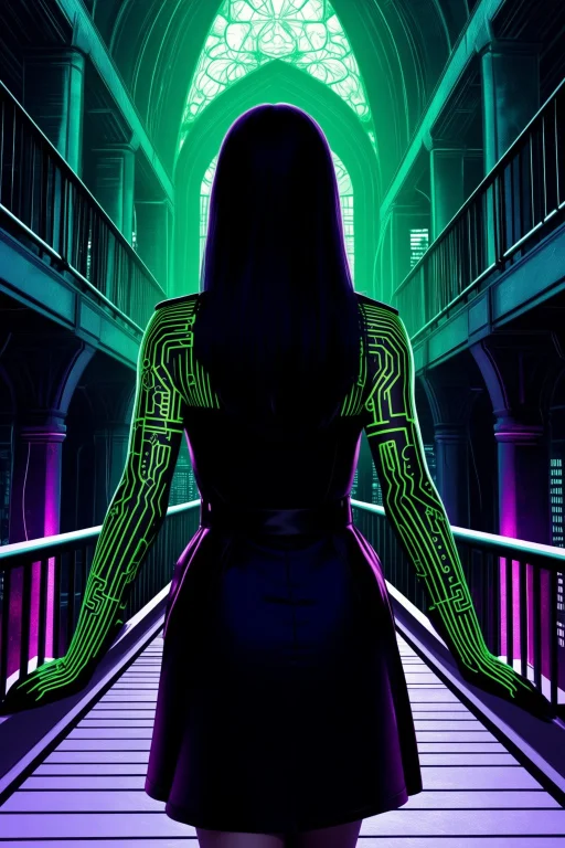 Quantum Hacker In A Black-violet Trenchcoat With Neon Green...