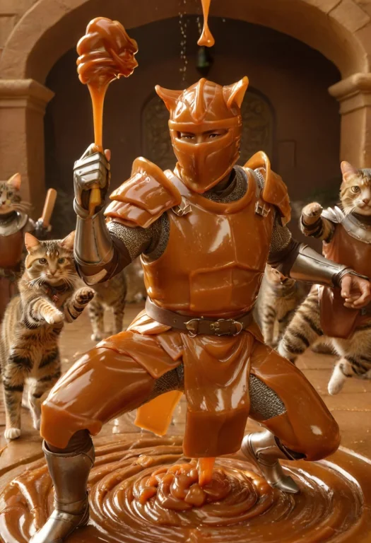 Closeup Caramel Sauce Armor Knight, Dynamic Kung Fu Fighting...