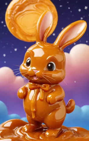 Caramel, Loracaramel Gmr Lora0.75 Loraanpansdxl0.0, Bunny Ma... — SDXL AI Prompt: caramel, , (bunny made of caramel sauce:1.45),(masterpiece:1.2), (2d, toon \(st...