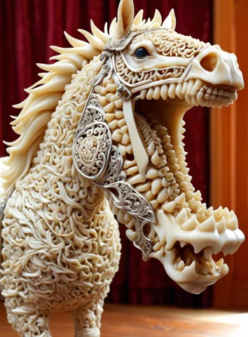 Teeth, Lorateef-morph-sdxl0.85 Toothy, Horse Running Madeoft... — SDXL AI Prompt: teeth, toothy, (horse running made_of_teef:1.5),(masterpiece:1.2), ivory filigr...
