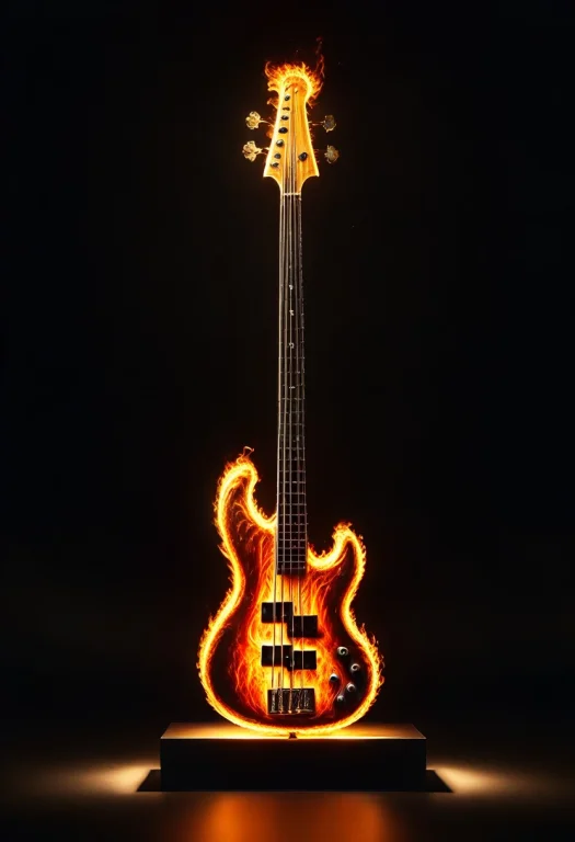 Bass Guitar Madefrom Fire On A Museum Display Single Spot Li...