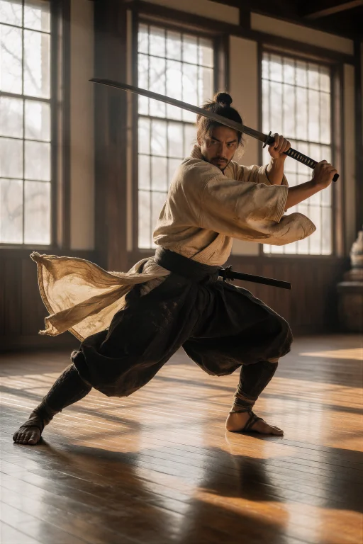 A Cinematic Photograph, Full Body Dynamic Shot, The Ronin Ma...