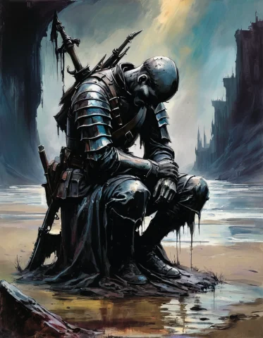 Fantasy-themed, Fantasy Art, Swift Brush Strokes, Pulp0.9, D... — SDXL AI Prompt: ((Fantasy-themed, fantasy art, swift brush strokes)), (Pulp:0.9), ((Dark and gri...