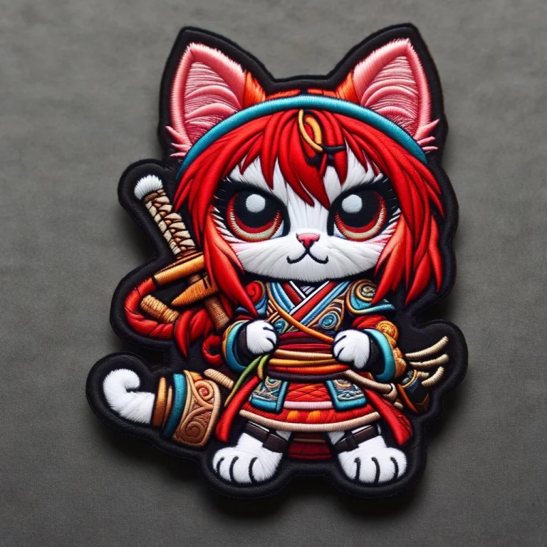 A 3d Chibi Anime Red Hair Cat Girl Wear Stitch Samurai Dress...