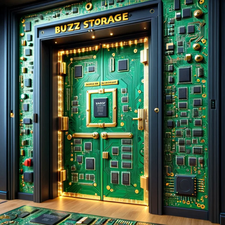 A Luxurious Door With The Text Sign Buzz Storage, Strong Doo...