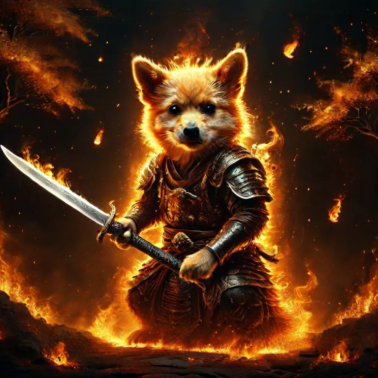 Funny Dog In Samurai Armor, Playful Determined, Holding Kata...
