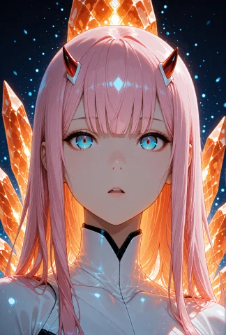 Zero Two From Darling In The Franxx, Android, Featuring Long... — Stable Diffusion AI Prompt: Zero Two from Darling in the Franxx, android, featuring long flowing pink hair w...