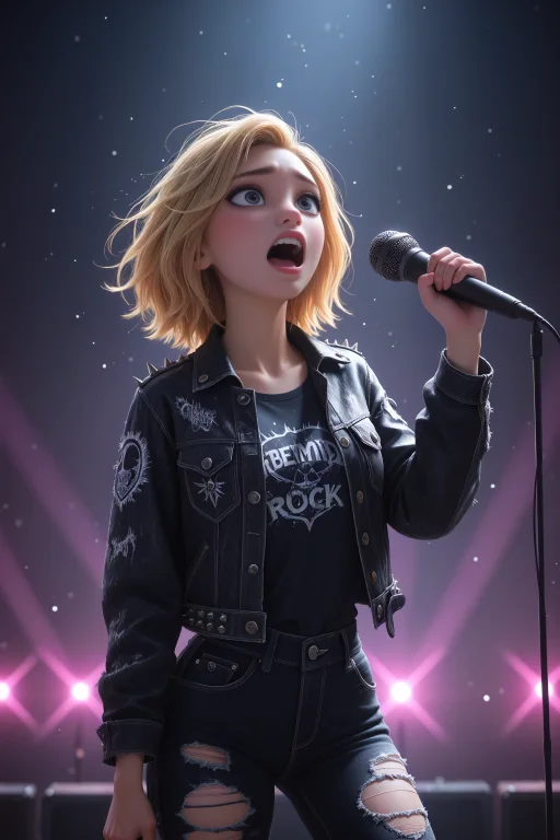 Cowboy Shot, 1girl, Rebellious Human Female Punk Rock Singer...