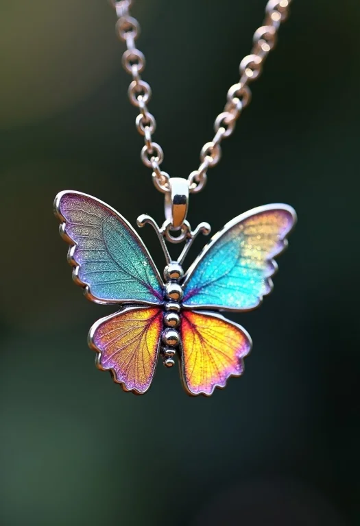 A Diminute, Very Small Radiant Silver Metallic Butterfly Nec...