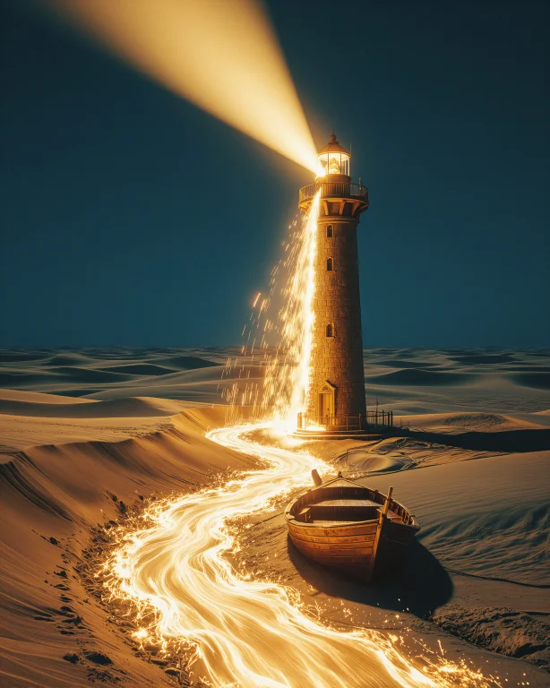 A Cinematic, Hyper-realistic Shot Of A Massive Stone Lightho...