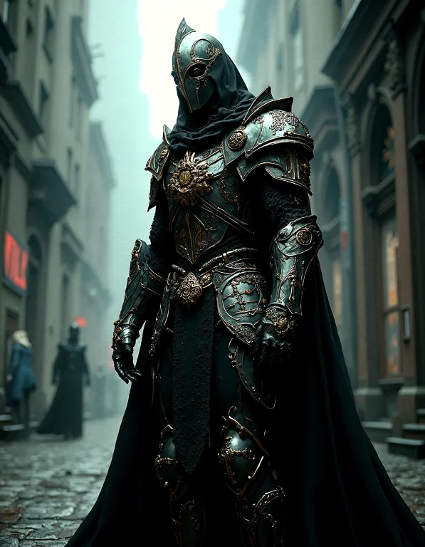 Gothic-inspired Art Featuring A Figure In Detailed, Medieval...