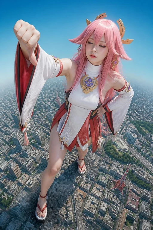 Above View Of Giga Size 10000m Tall Yae Miko Famous Original...