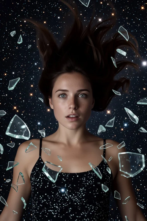 Mid-shot, A Woman With Glowing Freckles And Silver Eyes, Sus...