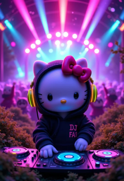 ,a Fantastical And Surreal Scene Featuring A Cute Hello Kitt...