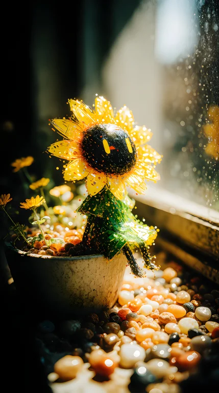 Zidiusart, Anime-style Tiny Sunflower Spirit, Made Of Sparkl...