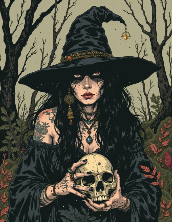 A Graphic Illustration That Is A Portrait Of An Angry Witch...