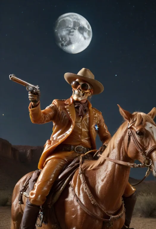 Closeup Caramel Sauce Horse, Caramel Sauce Sheriff Skeleton...