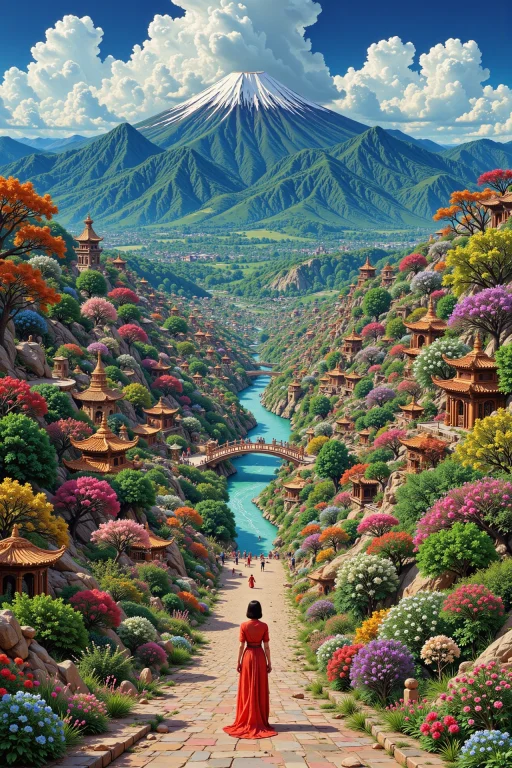 An Oriental Fantasy City Beautiful Landscape, Day, Woman, Ve...