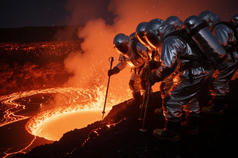 A Cinematic Photorealistic Film Still Of A Group Of Volcanol...