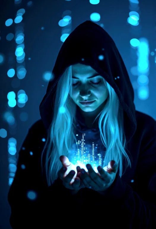 Photorealistic Photography Of A Tech Priestess, A Hooded Per...