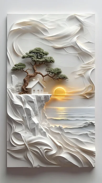 A Stunning 3d Bas-relief Sculpture Art, Mixed Media. A Gnarl...