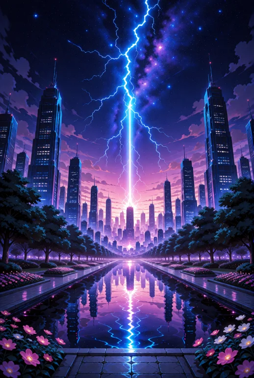 A Futuristic Neon Cityscape Under A Cosmic Twilight Sky, Fea...