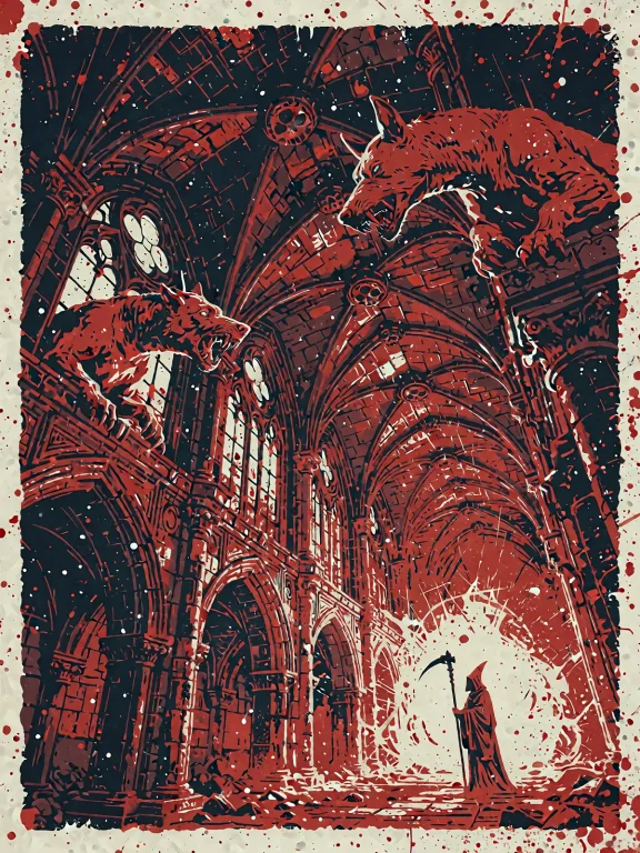 A Limited-palette Gothic Poster On Cream Textured Paper, Red...