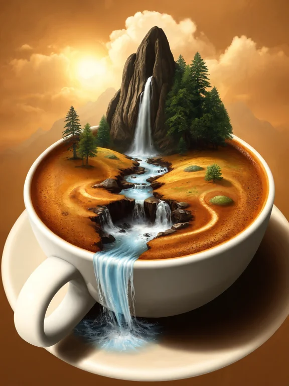 Fluxlatte, A Landscape With A Waterfall In A Cup Of Coffee