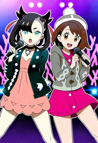 Masterpiece, Top Quality, Ultra-detailed1.2, 2girls, Marnie... — Stable Diffusion AI Prompt: (masterpiece, top quality, ultra-detailed:1.2), 2girls, marnie \(pokemon\), glor...