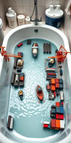 A Realistic, Zoomed-out Photo Of A Harbor Scene, But Instead... — FLUX AI Prompt: A realistic, zoomed-out photo of a harbor scene, but instead of being set in a r...