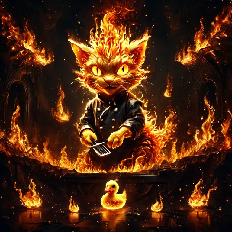 Amazing Cgi Image, Sinister Dapper Fire-cat- Dragon Chef Gri...