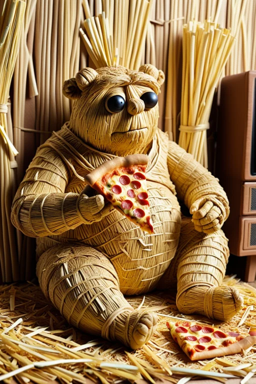 Oger Watching Tv And Eating Pizza.. . Made Of Straw, Straw T...